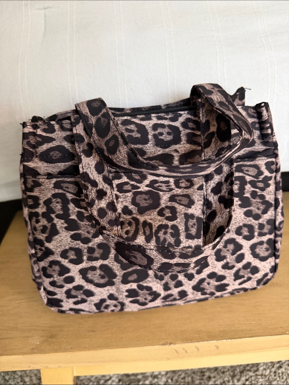 Leopard Print Tote Bag in Brown and Black for lunch or other use.